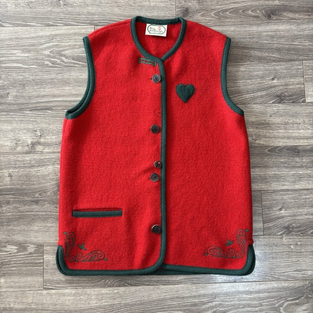 Red Wool Vest with Green Trim